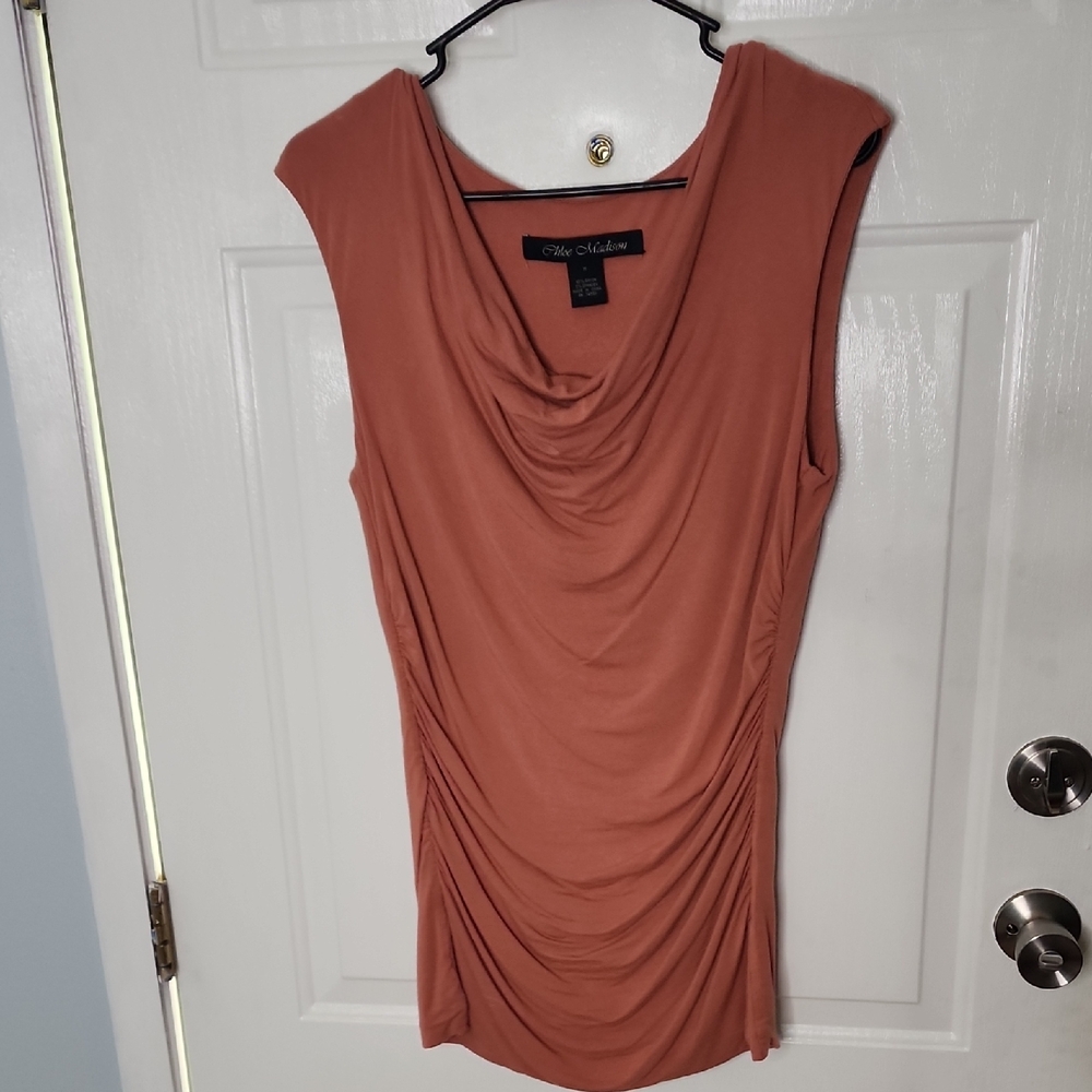 Chole Madison Ruched Peach Sleeveless Blouse